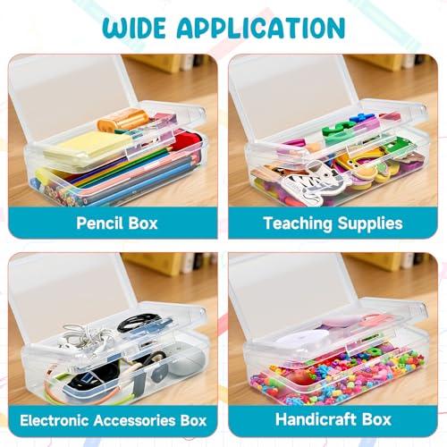 GAMENOTE Plastic Pencil Box with Personalized Sticker,Kids Large Hard Pencil Case with Snap-tight Lid,Clear Crayon Maker Organizer,Small Art Craft Storage Containers,School Supplies Box for Boys,Girls