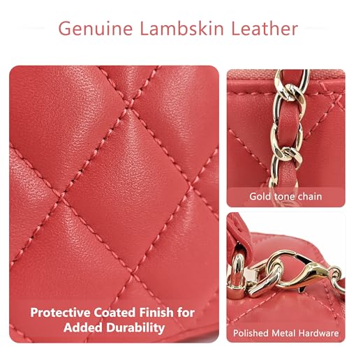 Image of M-ioi-M Small Genuine Leather Purse Quilted Crossbody Bag for Women, Mini Top-Handle Shoulder Handbag w /Gold Chain Strap