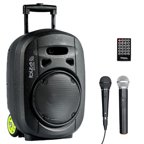 Ibiza - PORT8VHF-MKII-TWS - Enceinte Portable de 8”/400W Max avec 1 Micro Filaire et 1 Micro VHF, télécommande et Pochette Accessoires - Bluetooth, USB, SD...