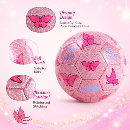 Image of Kids Soccer Ball Size 3 for Toddlers Kids 2-5 5-8 - Glitter Cartoon Design with Pump Deflated - Sports and Outdoors Toys Games - School Birthday Gifts for Boys Girls