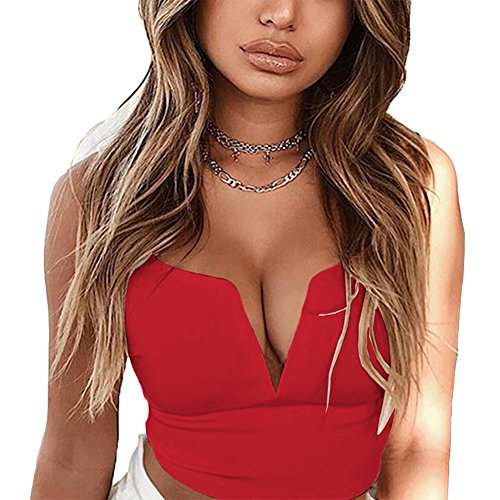 Susupeng Women Sexy Deep V Neck Sleeveless T Shirt Slim Crop Top Side