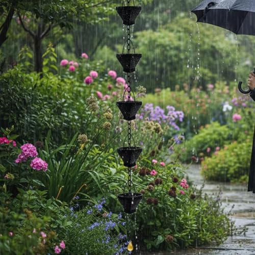Cadena de lluvia para evitar salpicaduras en el jardín con campanas sonoras 6