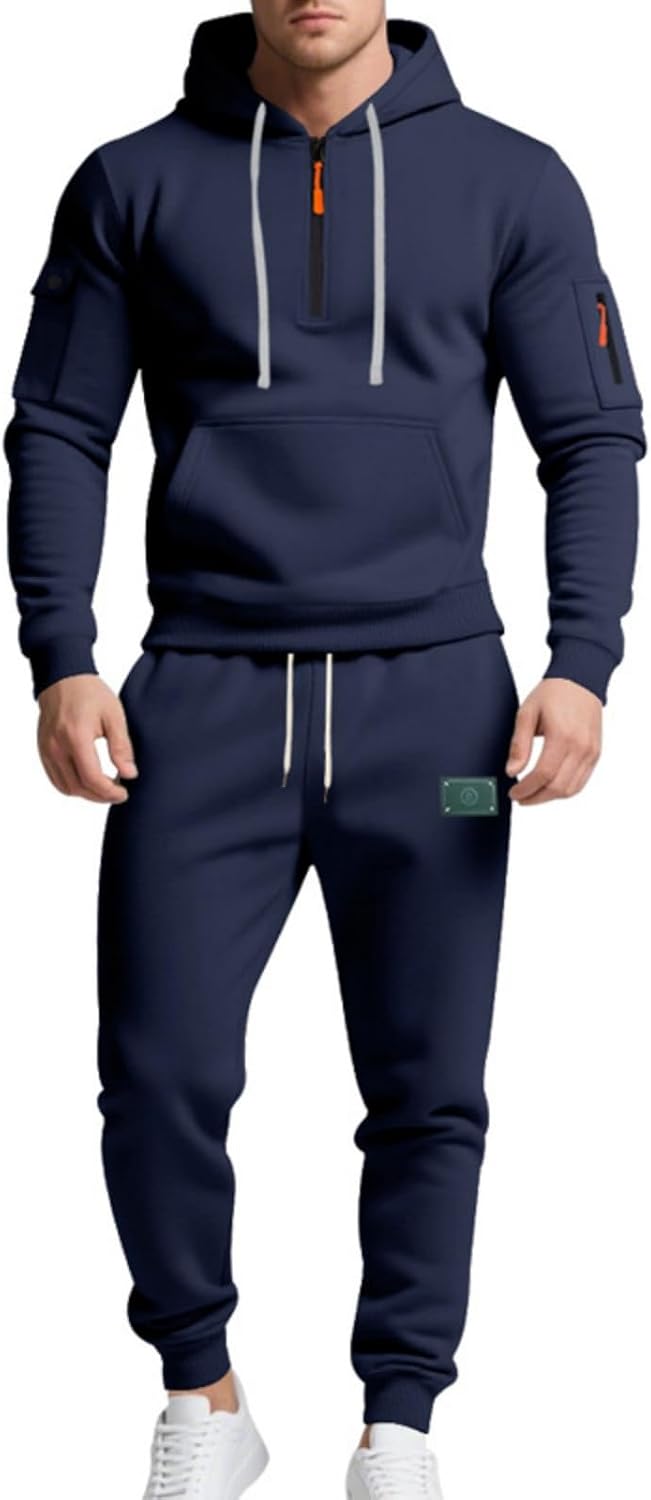 Men's Casual Sweatsuit 2 Piece Athletic Jogging Tracksuit Set Long Sleeve Fleece Hoodies and Pants Sets Fashion Clothes