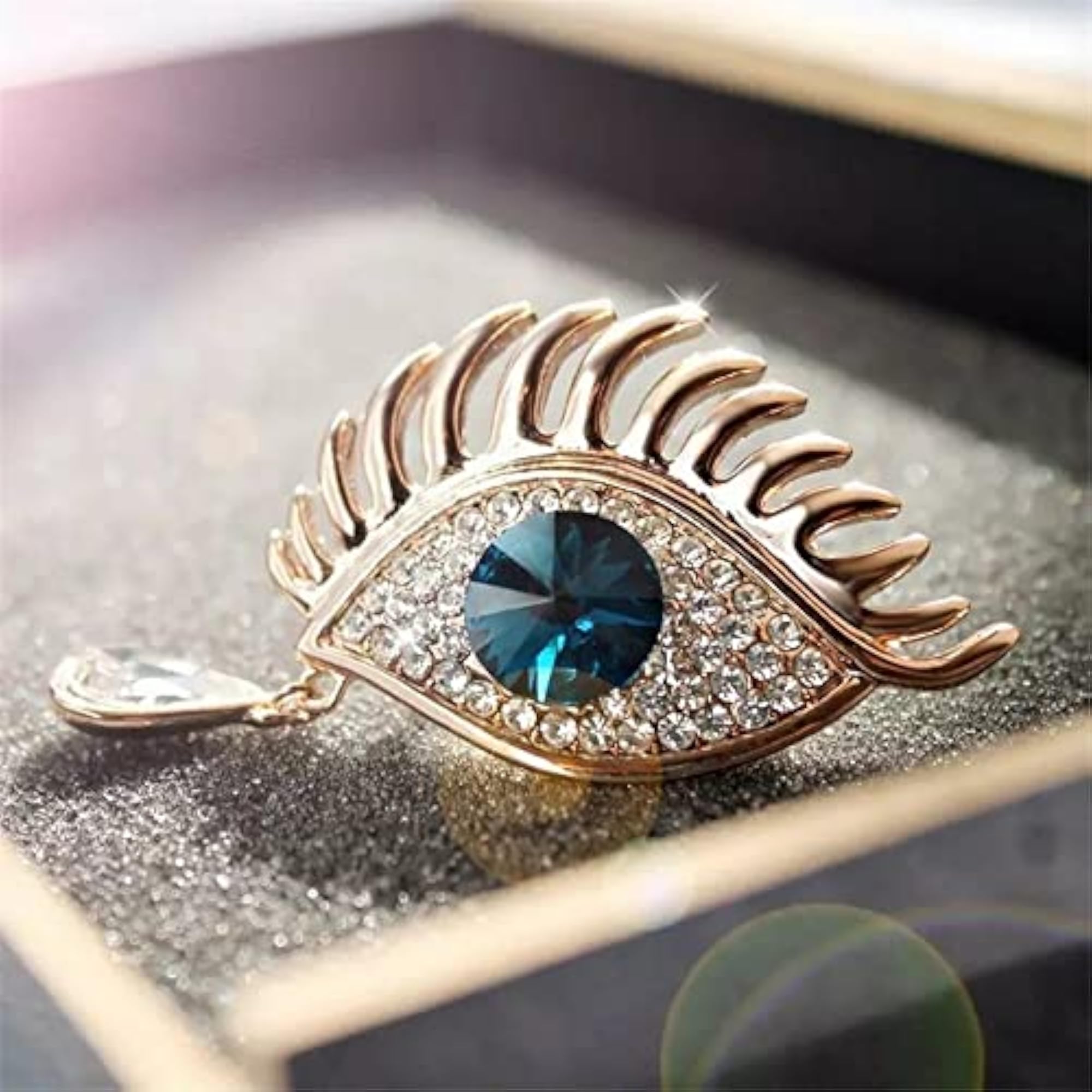 Rhinestone Crystal Studded Frog & Eye Design Brooch Pin Combo