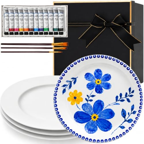 Vesici 4 Pcs Paint Your Own Ceramic Plate Kit Modern 8 Inch