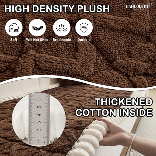 HANDONTIME Funny Fuzzy Couch Protector for Dogs Washable Jacquard Geometric Dog Sofa Cover Plush Couch Covers for Pets Non-Slip Durable Comfortable Pet Furniture Cover (Charcoal, 27.6