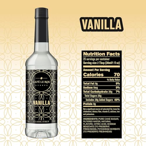 Image of NEW Cafe Le Rou Vanilla Classic Syrup - 25.4 oz, 1 Pack with 1 Gold Pump Dispensers 25.4 Fl Oz (Pack of 1)