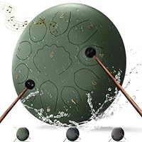 Stahlzungentrommel,Noten Regentrommeln für Außengarten, Regenspiel, Handpfanne mit Musikbuch, Schlägel, Regenspiel, wasserdicht, Handpan-Instrument im Freien (Steingrün, 8 Zoll)