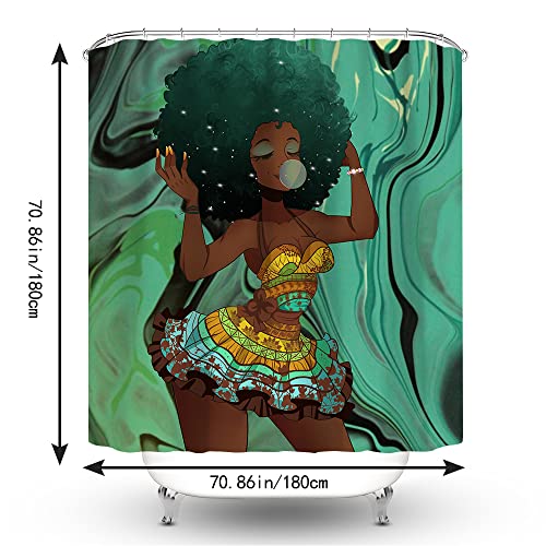 Izayoi 4Pcs Black Girl Shower Curtains Sets Kids Bathroom Sets Colorful Bubble Girl Cute Shower Curtains With Rugs And Toilet Lid Cover #TOP1