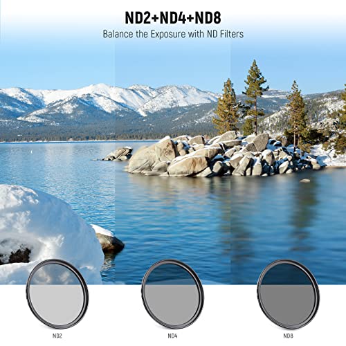 Image of NEEWER 62mm ND Filter Kit and Lens Accessories, ND2 ND4 ND8 UV FLD CPL(Circular Polarizing) Filter Set with Lens Cap /Tulip Shaped Lens Hood