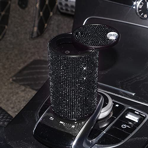 Image of Diamond Car Ashtray Hot-drilling Ash Tray For Car Bling Diamond Cigarette Holder With Lid Car Accessories Gifts For Women Car Home Office Decor