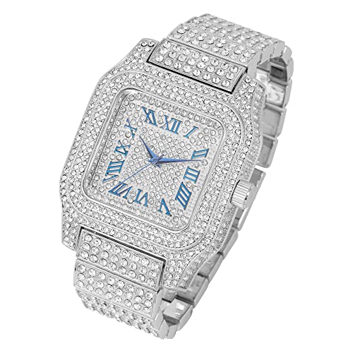 Catálogo para Comprar On-line Silver Blue , tabla con los diez mejores. 37 Charles Raymond Bling-ed Out Biggie Reloj cuadrado de Hip Hop Iced Out que hipnotizará en un reloj de vidrio - 0513Sq, Silver Blue R#, 8 pulgadas, 0513Sq (Silver Blue R#)