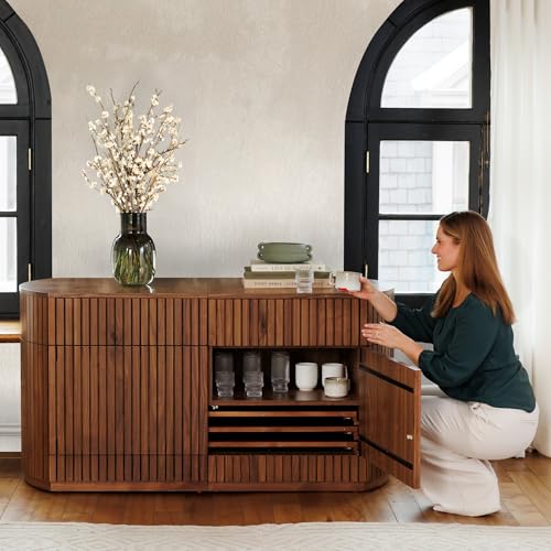 Transformer Table Round Sideboard Buffet Cabinet, Royal Brown - image 4