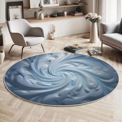 Tapis rond déco bleu marbre vortex antidérapant et super doux