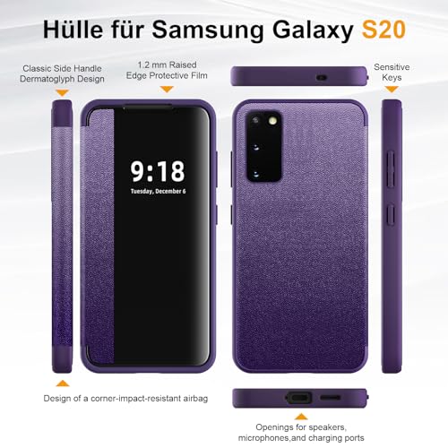 Étui à rabat pour Samsung S20 5G antichoc 360 violet transparent