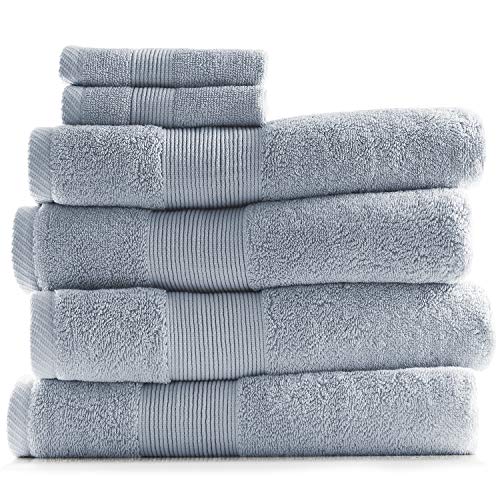 Image of Hearth & Harbor Bath Towels for Bathroom - 100% Ring Spun Cotton Luxury Bathroom Towels - Ultra Soft & Highly Absorbent, Bath Towels Set of 6 - Ice Blue