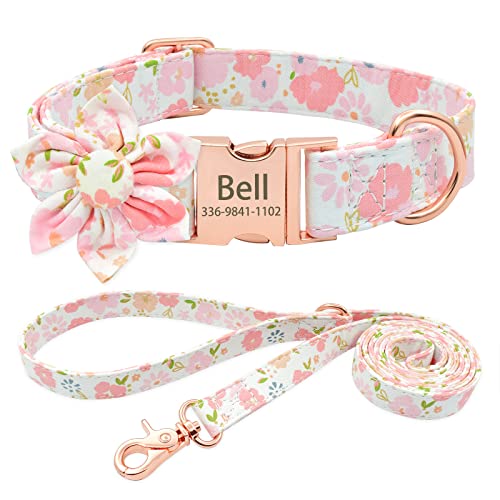 Senristar Personalized Cute Flower Girl Dog Collar with Leash, Custom
