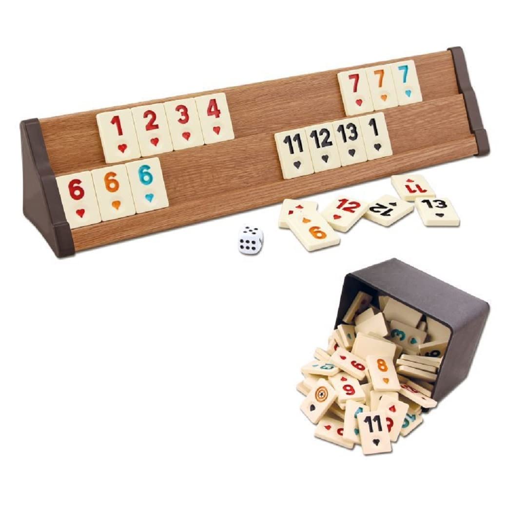 Rummy Okey - Set di giochi premium "VIP Wooden", edizione con pietre in plastica, Okay Takimi, in legno di alta qualità (legno)
