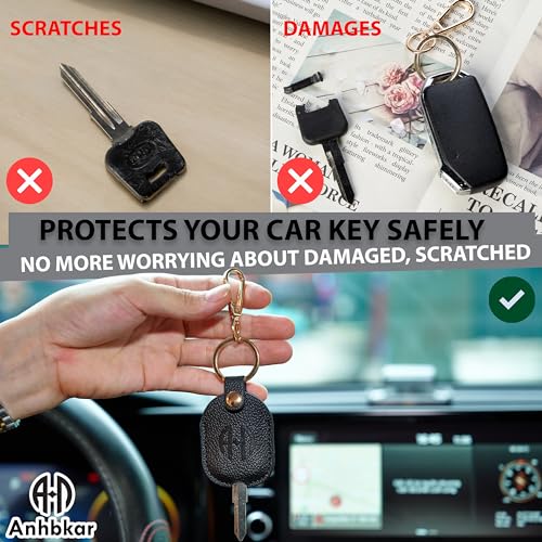 Image of Leather Keys Sleeve for Broken Car Key Loop Replacement - Cute Keychain Cover - Protector, Holder for Men & Women
