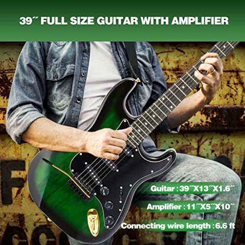Mustar Electric Guitar Kit, 39 Inch Full Size Solid Wood Electric Guitar Beginner Kits With 25W Amplifier, Gig Bag, Digital Tuner, Capo, Strap, Cable And Picks, Grass Green #TOP5