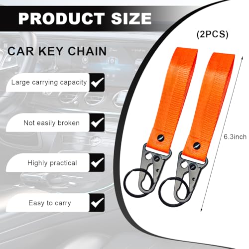 Image of Wevdn Car Key Chain, Fabric Metal Practical Multifunctional Motorcycle Keychain, Anti-Lost Keychain with O-Ring for Men Women (Orange-2PCS)