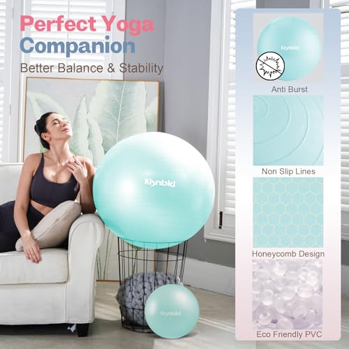 Image of kisnbld Exercise Ball, Extra Thick Yoga Ball for Workout Pregnancy Stability, 4 Sizes Anti-Burst Balance Ball with Foot Pump - Heavy Duty Fitness Ball Chair for Office, Home & Gym