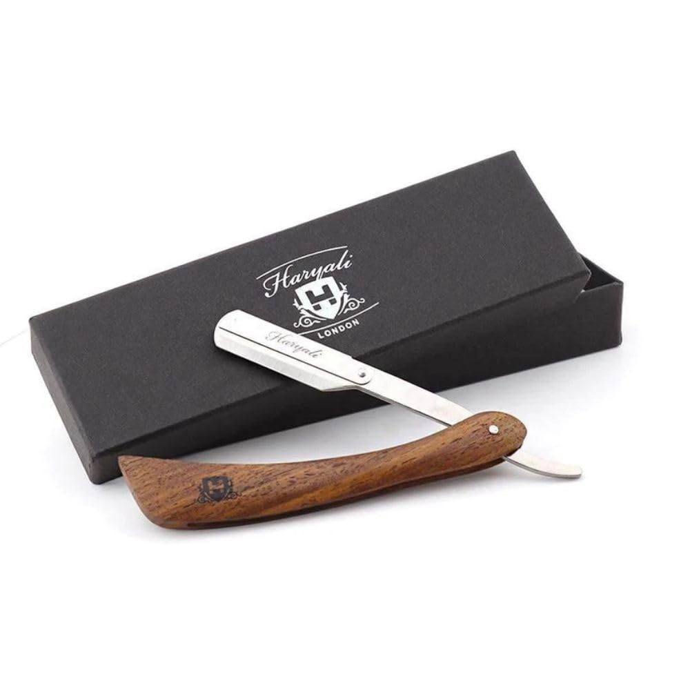 Haryali London, 5-teiliges Rasierset aus Holz – Traditionelles Rasier-Set mit Rasiermesser, Dachshaarpinsel, Schale, Rasierseife und Ständer, klassisches Rasier-Set für eine gründliche Rasur.