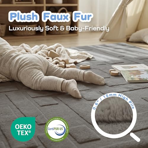 Image of Baby Play Mat for Floor, 1.3 inch Thick 79x158 Plush Soft Foam Mats for Toddler Kids Crawling, Non-Slip Easy Care Nursery Rug for Playroom Living Room, Light Grey