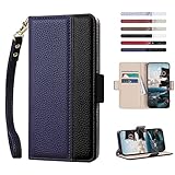 【JDDLang】for iphone 14 手帳型 ケース アイフォン14 用 スマホケース 手帳型 サイドマグネット 横置き機能 汗や指紋防止 擦り傷防止 上品な シンプル気質 ギフト あいふおん14の 財布型カバー 14の 携帯カバー 携帯電話ケース カード収納高級PUレザー 全面保護 軽量 便利 耐衝撃 ハンドメイド ブルー