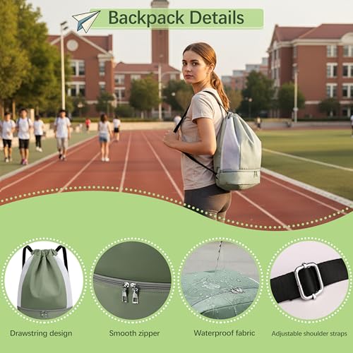 Large Capacity Drawstring Backpack - Waterproof Basketball Sports Bag for Swimming, Yoga, Hiking, Travel and More - Unisex (Green)2