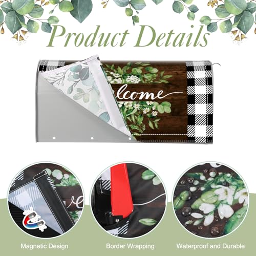 Image of Tiamon Mailbox Covers Magnetic Welcome Letter Box Wrap Standard Size 21x18 Inch Spring Leaves Mailbox Decor Summer Post Box Decoration for Outdoor Garden Yard(Checked)