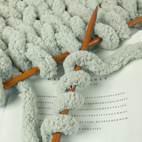 Image of 8 Jumbo Packs Chunky Chenille Yarn for Crocheting, 31.7 yds, 8 oz Each Skein Bulky Thick Fluffy Yarn for Knitting, Super Bulky Chunky Yarn for Hand Knitting Blanket, Soft Plush Yarn - Sage Green