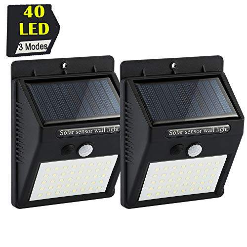 40 LED Wall Mounted Solar Lights, Semoon Waterproof Motion Sensor 3 Modes Security Lamps for Front Door, Outside Wall, Back Yard, Garage, Garden, Fence, Driveway-2 Pack