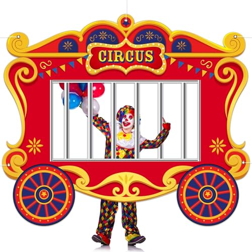Image of Circus Party Decorations Carnival Cage Shaped Photo Backdrop Circus Photo Booth Props Large Carnival Photos Banner Hanging for Kids Boys Girls Birthday Baby Shower Party Game Favors Supplies