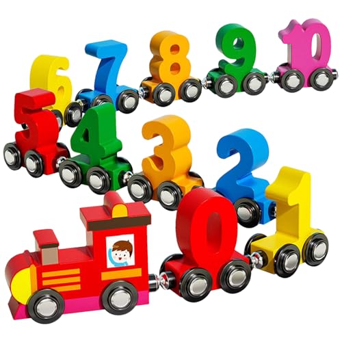 Juego de números magnéticos de tracción de 12 piezas, juguete educativo para niños, coches de madera duraderos, diseño infantil, regalo de cumpleaños para BA