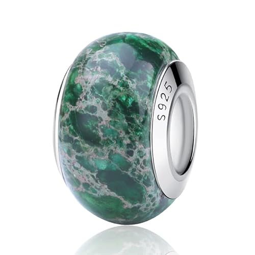 Nbsameng Perles en Vert Pierre naturelle, Charms pour Bracelets et Chaînes pour Femme, Charm en Argent à 925, Breloques Compatibles Pandora, Gnoce et Trollbeads Cover