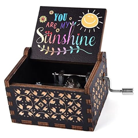UNIQLED You are My Sunshine Wooden Music Boxes Laser Engraved Hand Crank Classical Wood Sunshine Musical Box Gifts for Birthday Christmas Valentine's Day Cover