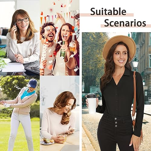 Image of Soneven Womens Golf Polo Shirts 3 /4 Long Sleeve V Neck Button Down Shirts Business Causal Work Blouses Tops