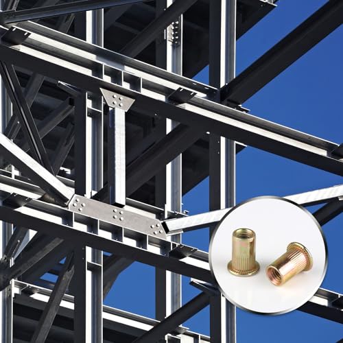 RISF 100 Stück Nietmuttern M6, 12 x 15mm Hülsenmutter M6, Verzinkt Kohlenstoffstahl Hülsenmutter, Rund Blindnietmuttern, Verwendet für Metallplatten, Rohre