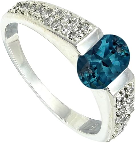 SILVERNROCK London Blue Topaz Lab Grown Gemstone Silver plated Meditation Ring H