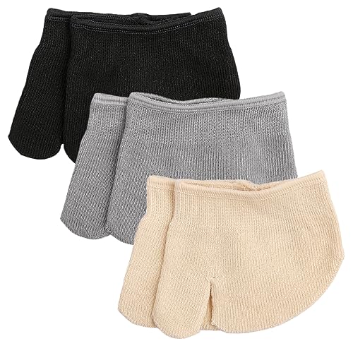 3 Pairs Comfortable Invisible Half Socks for Women of Heelless Forefoot Socks in Light Khaki Gray and Black Sweat Absorbing Tabi Design for Casual Summer Wear