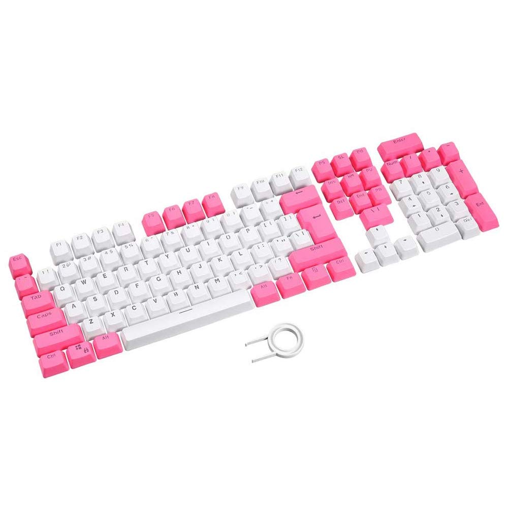 WinCheer 104 PBT Keycaps Set Translucent Backlit keycap with Key Puller Compatible with Cherry Mx Switch Key Cap DIY Mechanical Keyboard (White Pink)