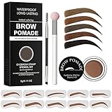 Eyebrow Stamp Stencil Kit - for Waterproof Eyebrows Makeup, Eyebrow Stamp Kit with Sponge Applicator, 10 Eyebrow Stencils, Dual-ended Brow Brush, Waterproof Eyebrow Pomade (Red Brown)