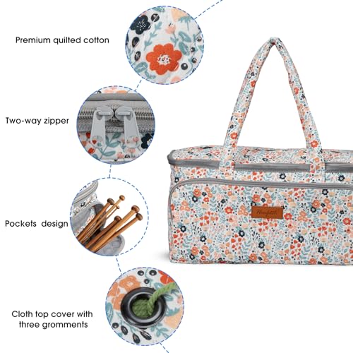 Image of Yarn Bag-Yarn Storage Organizer with Grommets-Portable Crochet Bag for Yarn Skeins-Crochet Hooks-Knitting Needles -Other Accessories (Daisy)