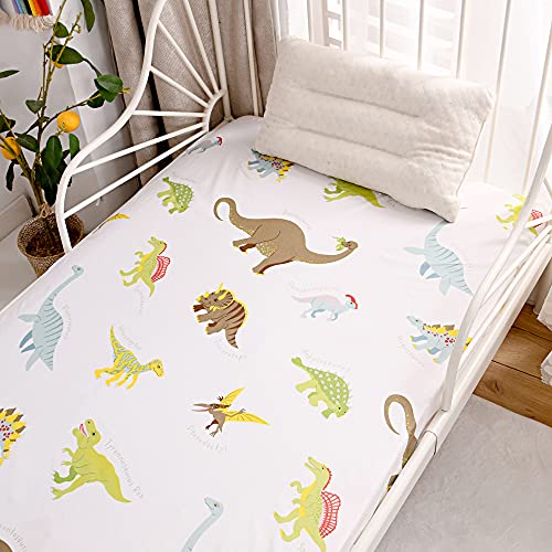Image of Bedding Fitted Sheet with Deep Pocket,Thicken Printed Fabric Bed Sheets (White(Dinosaur), Full)