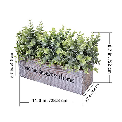 1 Pcs Wooden Potted Eucalyptus Plant Greenery Arrangement Artificial Eucalyptus Plant In Rectangular Wood Planter Box For Rustic Farmhouse Indoor Centerpiece Tabletop Window Sills Kitchen Shelf Decor #TOP1