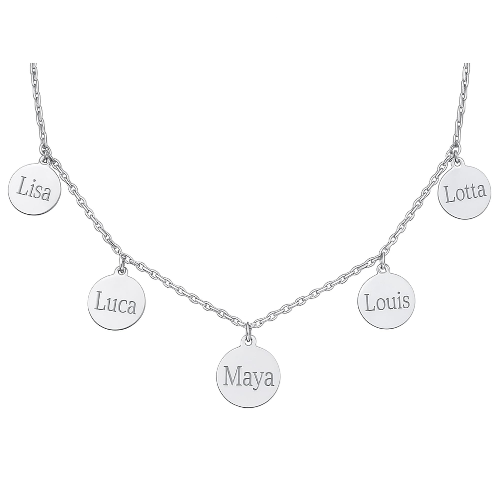 Personalisierte Familienkette als Geschenk für Frauen | zur Geburt | zur Hochzeit | für die Freundin | für Mama (Silber)