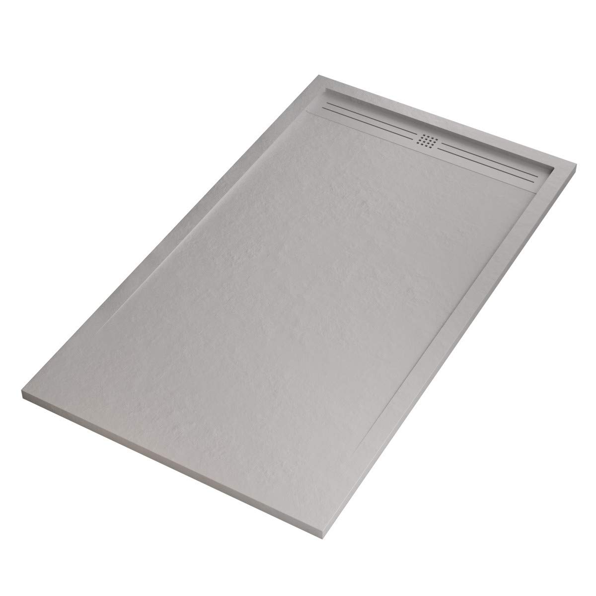 Luminosa ArredoBagno Plato de ducha Marmoresina de 80 x 120 cm, efecto piedra antideslizante con gelcoat, modelo Berlín, color gris, parrilla y desagüe incluidos