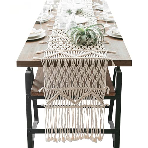 Oriental riverkit Makramee Tischläufer Häkelspitze Elegante Hohle Mesh Tischdecke Handgewebt Dekor Hochzeit Tischläufer Boho Hochzeit Dekor Dusche Dekoration (35 * 220cm) Cover