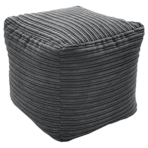 Beautiful Beanbags - Jumbo Cord Beanbag Cube, Large Plush Jumbo Cord Pouffe, Footstool (Grey)